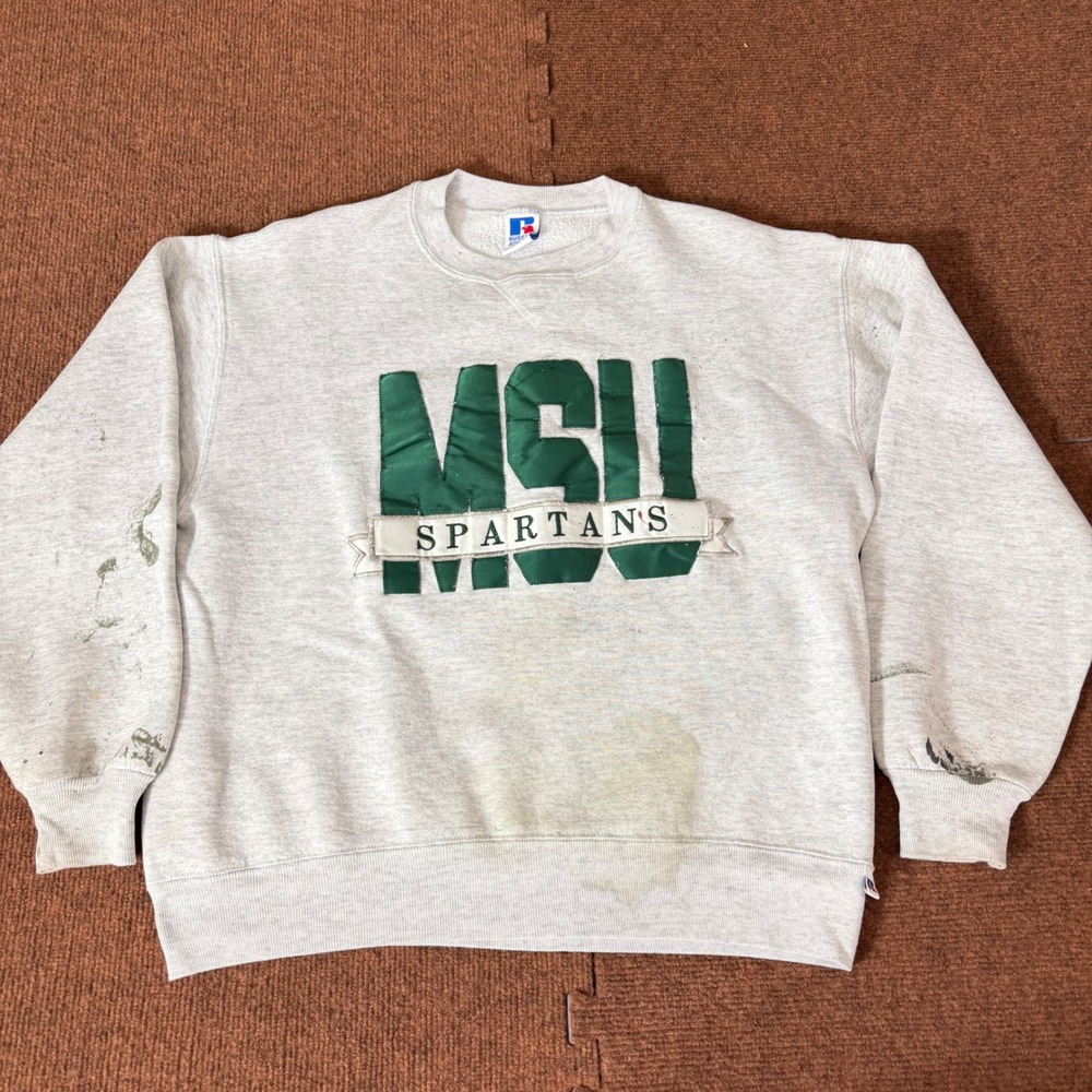 Vintage Russell Athletic MSU Spartans Sweatshirt Mens Large Gray Made in USA 90s